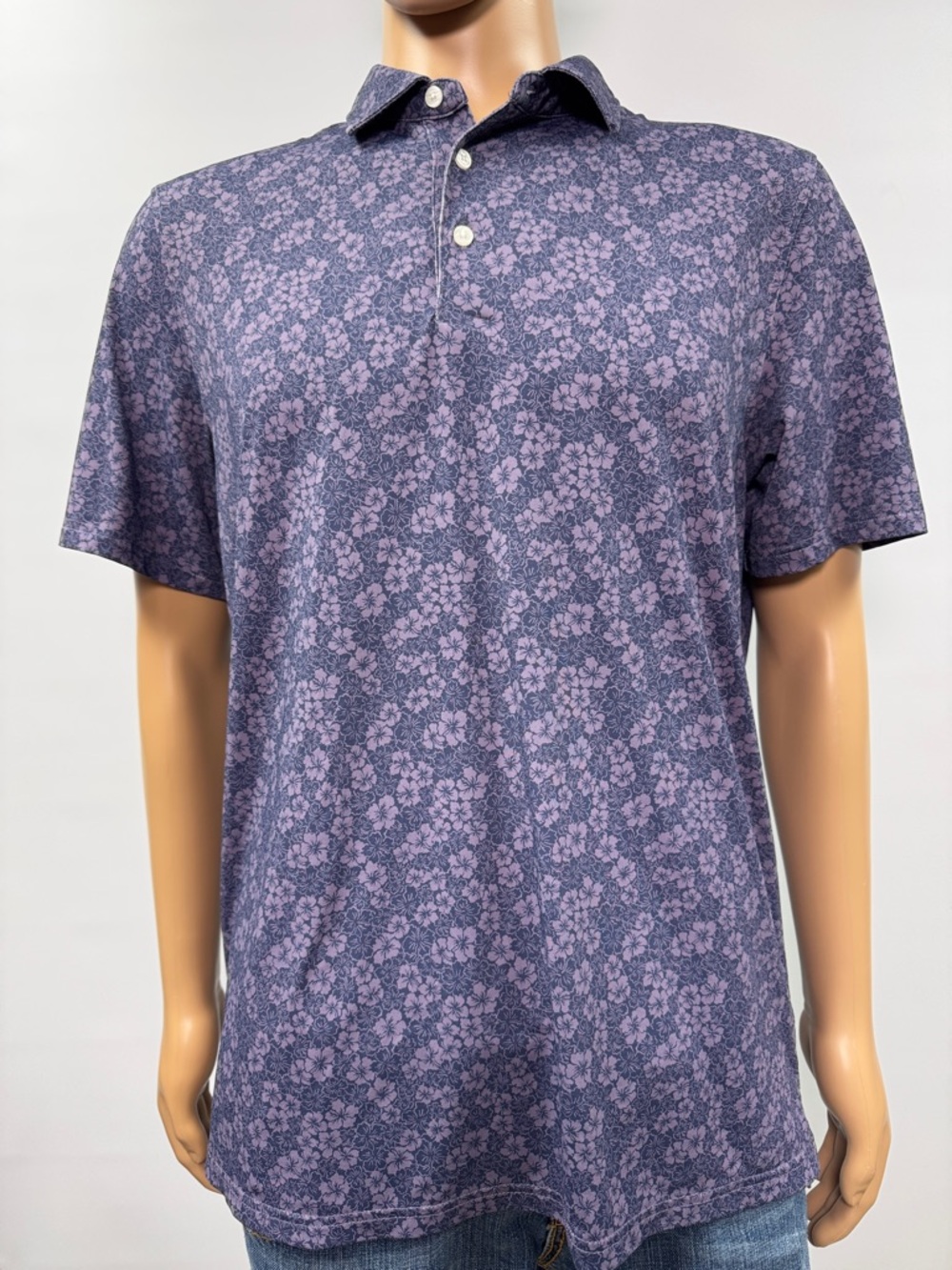 Reyn Spooner Purple Floral Hibiscus Print Polo Shirt Size Large